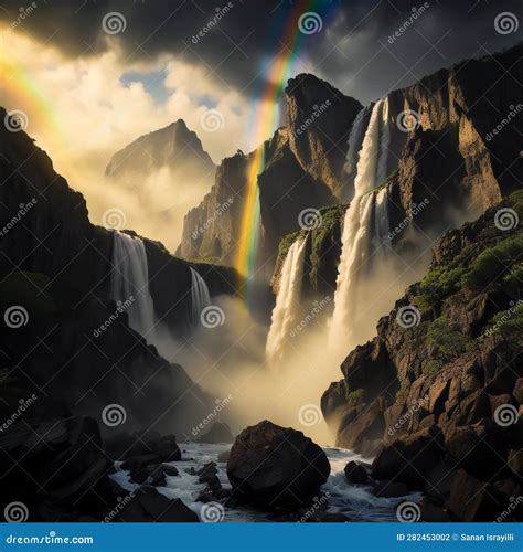 glitter rainbow waterfall|glitter rainbow waterfall, generative ai Stock Illustration.